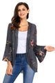 Sexy Gray Bell Sleeve Floral Kimono with Lace Detail