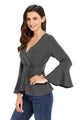 Sexy Gray Bell Sleeve Wrap Front Tunic
