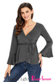 Sexy Gray Bell Sleeve Wrap Front Tunic