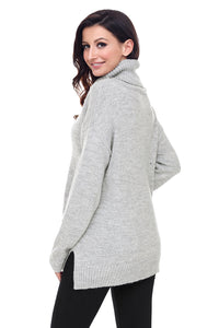 Sexy Gray Causal Knit High Neck Loose Sweater