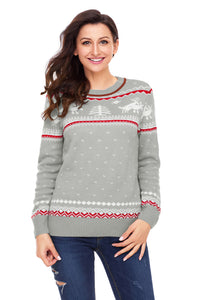 Sexy Gray Christmas Reindeer Knit Sweater Winter Jumper