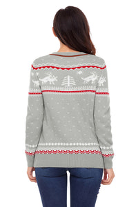 Sexy Gray Christmas Reindeer Knit Sweater Winter Jumper