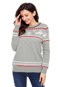 Sexy Gray Christmas Reindeer Knit Sweater Winter Jumper