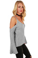 Sexy Gray Cold Shoulder Bell Sleeve Sweater