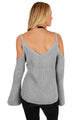 Sexy Gray Cold Shoulder Bell Sleeve Sweater