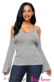 Sexy Gray Cold Shoulder Bell Sleeve Sweater