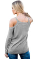 Sexy Gray Cold Shoulder Lace up Detail Knit Sweater Top