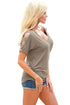 Sexy Gray Cold Shoulder Ruched Sides T-shirt