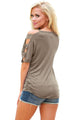 Sexy Gray Cold Shoulder Ruched Sides T-shirt