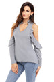 Sexy Gray Cold Shoulder Ruffle Top