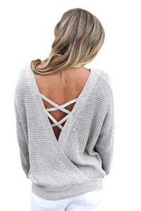 Sexy Gray Cross Back Hollow-out Sweater