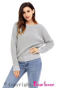 Sexy Gray Cross Back Hollow-out Sweater