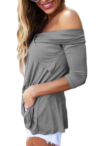 Sexy Gray Cross Front Off The Shoulder Top