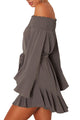 Sexy Gray Flare Sleeve Drop Hem Pleated Off Shoulder Dress