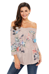 Sexy Gray Floral Off Shoulder Crisscross Top