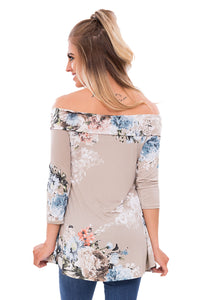 Sexy Gray Floral Off Shoulder Crisscross Top