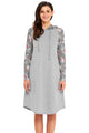 Sexy Gray Floral Sleeve Shift Hoodie Dress