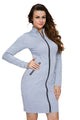 Sexy Gray Full-length Zipped Front High Neck Long Sleeve Dress
