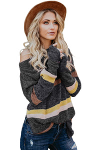 Sexy Gray Horizons Colorblock Striped Sweater