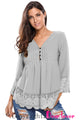 Sexy Gray Lace Detail Button Up Sleeved Blouse