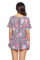 Sexy Gray Lace-up Back Floral Ruffle Top
