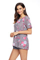 Sexy Gray Lace-up Back Floral Ruffle Top