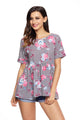 Sexy Gray Lace-up Back Floral Ruffle Top