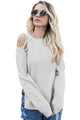 Sexy Gray Lace up Shoulder Sweater