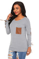 Sexy Gray Lace up Sleeve Front Pocket Women’s Casual Top