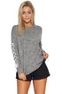 Sexy Gray Lace up Sleeve Sweater