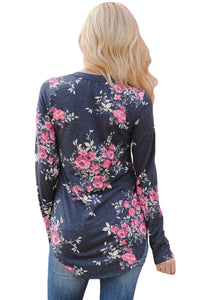 Sexy Gray Long Sleeve Floral Autumn Womens Top