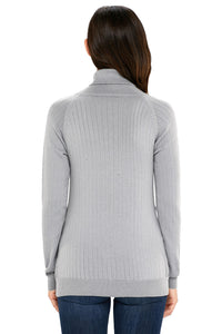 Sexy Gray Long Sleeve Turtleneck Braided Sweater