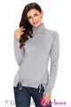 Sexy Gray Long Sleeve Turtleneck Braided Sweater