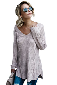 Sexy Gray Modern Lady Cable Knit Sweater