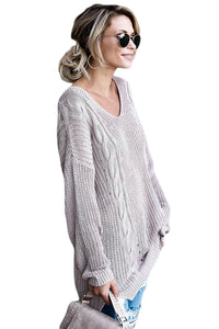 Sexy Gray Modern Lady Cable Knit Sweater