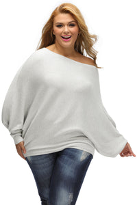 Sexy Gray Off Shoulder Bat Long Sleeves Loose Fit Sweater