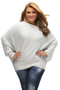 Sexy Gray Off Shoulder Bat Long Sleeves Loose Fit Sweater