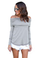 Sexy Gray Off The Shoulder Long Sleeve Top