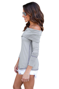 Sexy Gray Off The Shoulder Long Sleeve Top