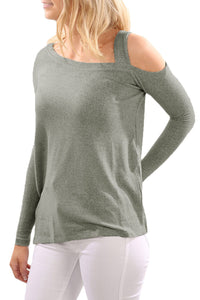 Sexy Gray One Shoulder Long Sleeve Top with Slit