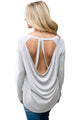 Sexy Gray Open Back Detail Long Sleeve Loose Fit Sweater