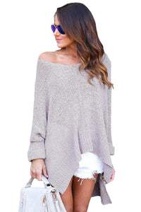 Sexy Gray Oversized Knit High-low Slit Side Sweater