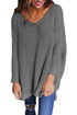 Sexy Gray Oversized Long Sleeve Knitted V-Neck Sweater