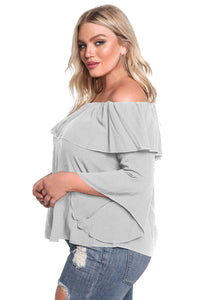 Sexy Gray Plus Size Layered Off Shoulder Gauze Blouse