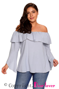 Sexy Gray Plus Size Layered Off Shoulder Gauze Blouse