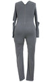 Sexy Gray Plus Size Slit Long Sleeve Jumpsuit