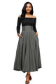 Sexy Gray Retro High Waist Pleated Belted Maxi Skirt