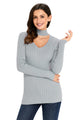 Sexy Gray Ribbed Choker Neck Sweater