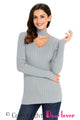 Sexy Gray Ribbed Choker Neck Sweater