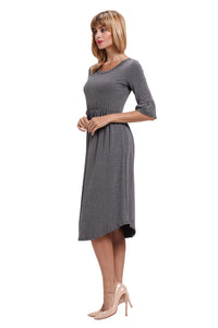 Sexy Gray Ruffle Sleeve Midi Jersey Dress
